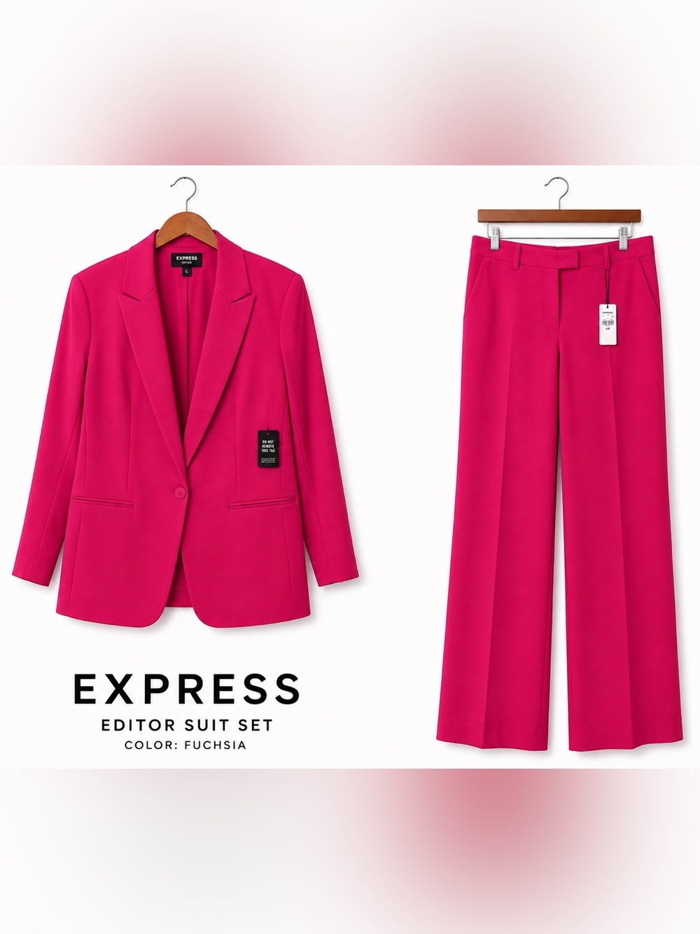 NWT Express Editor Fuchsia Pink Blazer & Wide Leg Trouser Suit Set L / 14R